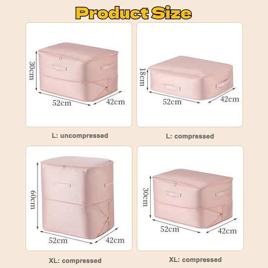 Housse de rangement à compression double couche avec fermeture éclair - Gain de place pour kussen, couettes, matelas, armoires de voyage, dortoirs, camping-cars, mariages, maison, linge de lit, bleu - 54 x 42 x 60 cm