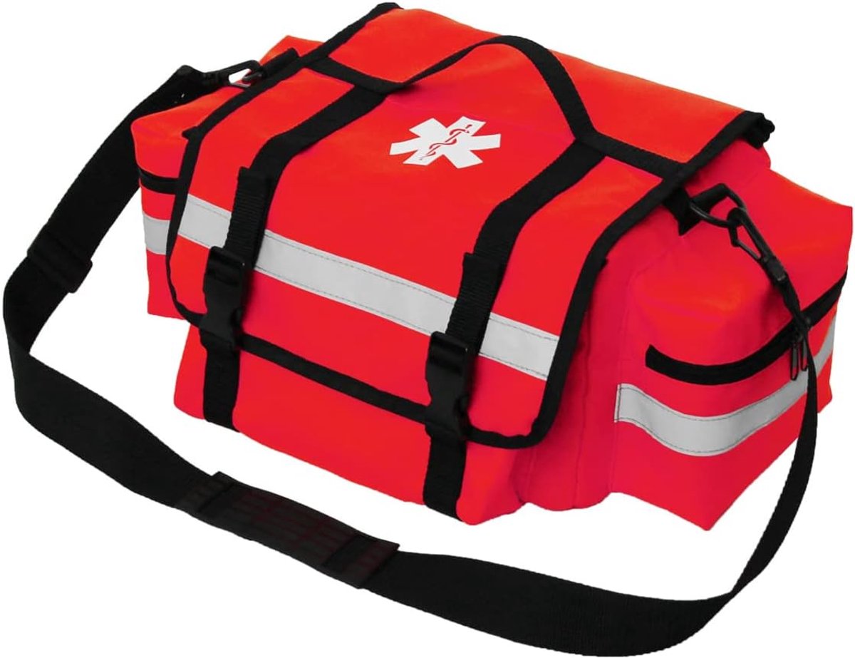 KZQ EHBO-doos, Zakelijke Medische Noodtas met Reflecterende Stroken, Geschikt voor School, Reis, Auto - Waterdichte Rugzak voor EHBO'ers, Brandweer & Reddingsteams - Rood