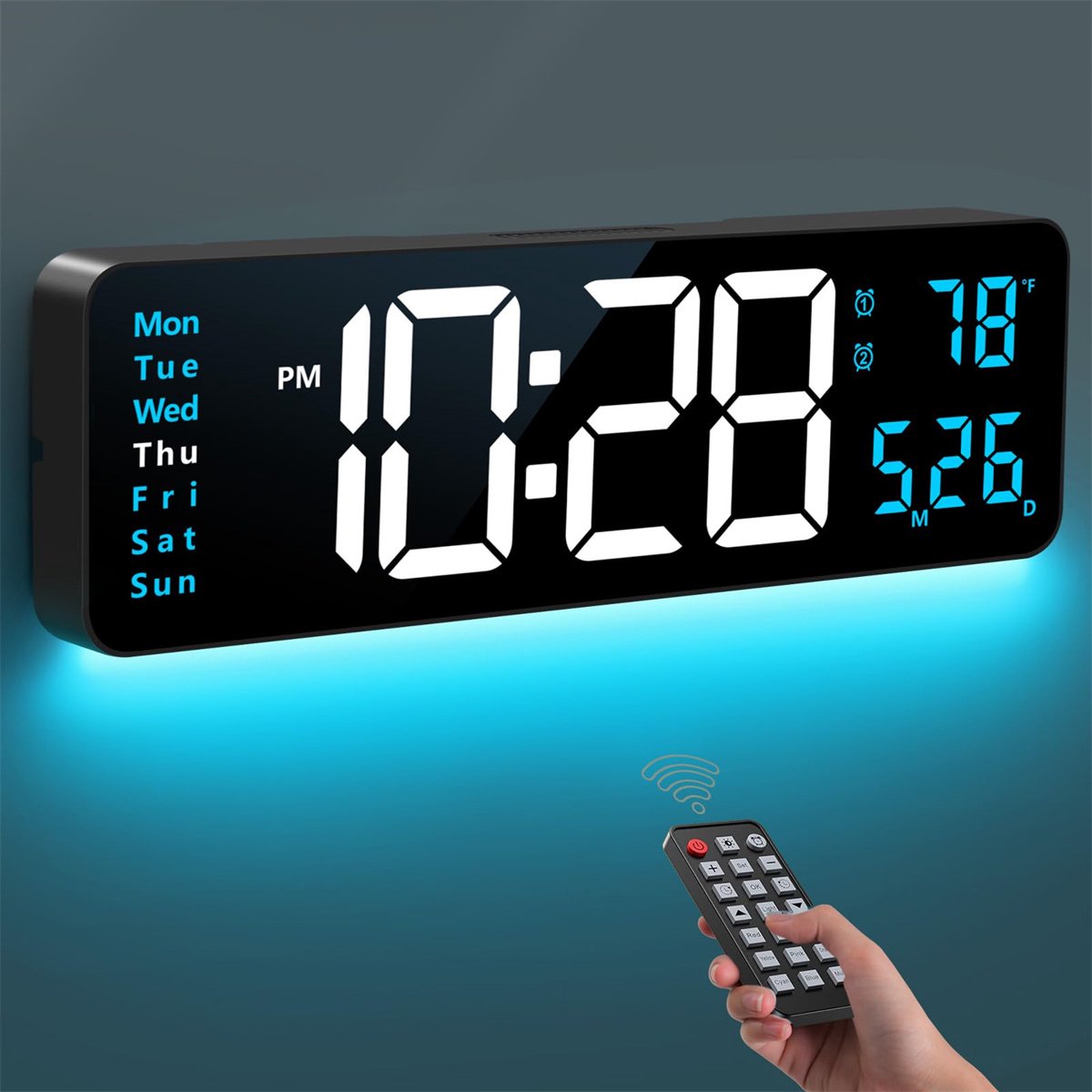 Ynkkvre - 16-Inch LED Digitale Wandklok met Afstandsbediening | Grote 4.5" Cijfers, Datum & Temperatuur | 10-Niveaus Dimbare Helderheid | 12/24 Uurs Weergave | Voor Woonkamer, Kantoor & Klaslokaal