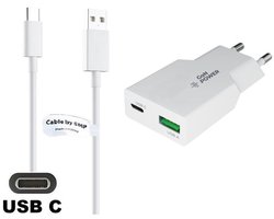 OneOne 36W snellader met 2 poorten + 2,0m sterke USB C kabel. PD PPS lader. GAN oplader adapter past op Samsung Galaxy S8, S9, A07, A17, F36, M36, F56, Tab Active 5 Pro, Tab S9, S9 FE, Tab S10 Lite, S10+, S10 FE+, S10 Ultra
