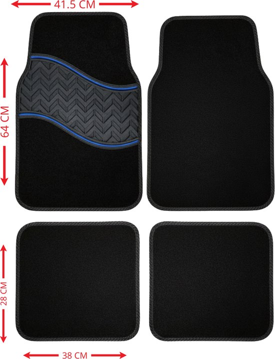 Tapis de sol pour Nissan Pixo 2009-2013 - M103 - Tapis avec Insert en Caoutchouc, Étanche & Antidérapant – Set de 4 pièces – Zwart avec Liseré bleu