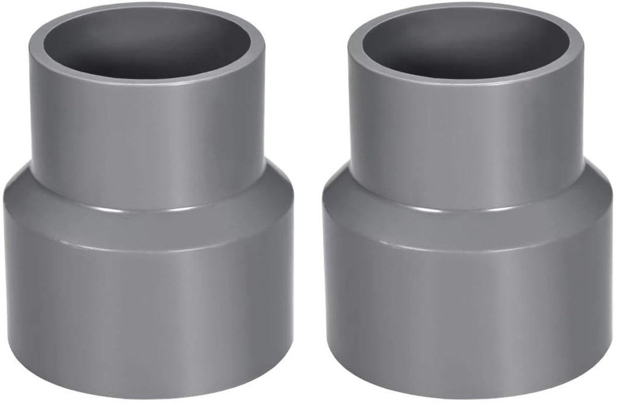 2 stuks PVC DWV reducerende koppeling. 50 mm x 63 mm socket pijpfitting adapter voor kanaalreductiemiddel en watervoorziening sanitaire systemen. grijs