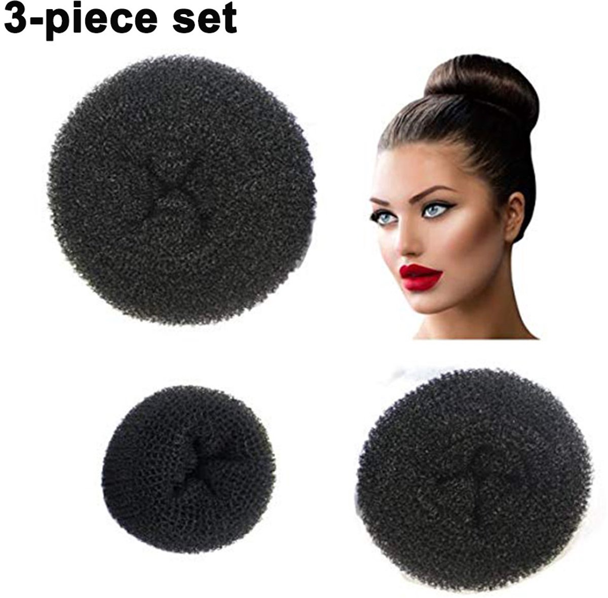 Gigicial Haardonut - Knot Donut - Lichtgewicht En Duurzaam Voor Elegante Kapsels - 3 Stuks - Geschikt Voor Lang Of Kort Haar Zwart