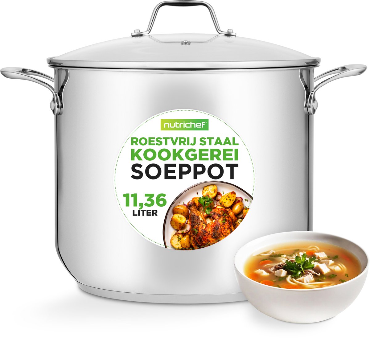 NutriChef Soeppan, 11L Kookpan, Inductie, soeppan met Doorzichtig Deksel- Vaatwasmachinebestendig