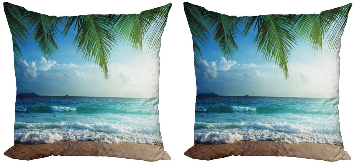 ABAKUHAUS Oceaan Kussenhoezen Set van 2 – Dubbelzijdig – Blauw/Groen – 40×40 cm