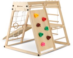 Deryan Luxe Houten Speelklimrek - Opvouwbare Speeltoestel + Glijbaan + Klimwand en Accessoires