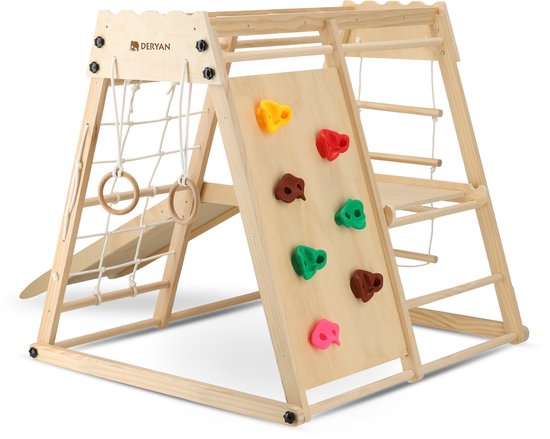 Deryan Houten Speelklimrek - Opvouwbaar - Met Glijbaan & Klimwand