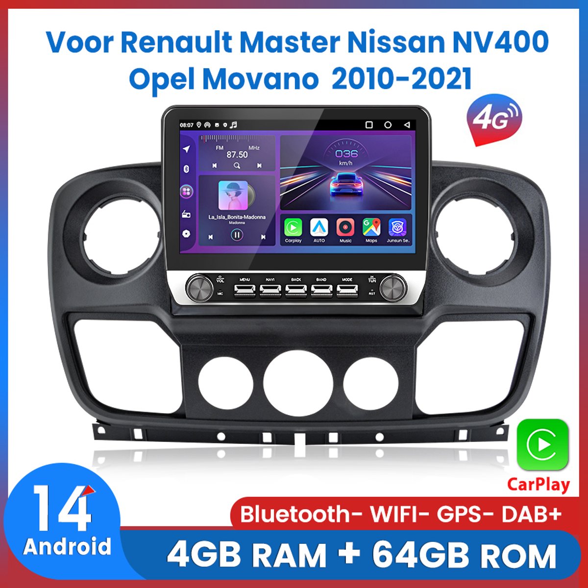 Awesafe 10.1 Inch 8-Core 4+64GB Autoradio - Geschikt Voor Renault Master / Nissan NV400 / Opel Movano 2010 t/m 2021 - Draadloze Carplay Android Auto - Touchscreen - GPS Navigatie 4G WiFi - 2010 2011 2012 2013 2014 2015 2016 2017 2018 2019 2020 2021