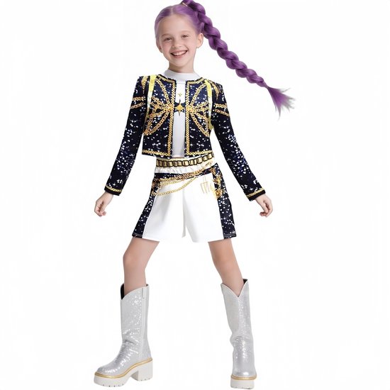 Foto: Kraftverdia kinder game kostuum demon hunters costume rumi zoey verkleed jurk set carnavalskleding kpop cadeau meisje 130cm