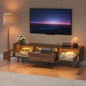 BLACKCOLORS Moderne tv-meubel met ledverlichting – met rustruimte voor katten, steunhendels, met staal versterkte glazen deuren en 1 lade (zonder kattenkussen), kleur walnoot, 180 × 40 × 50 cm