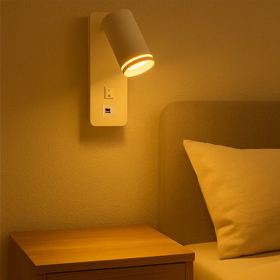 Applique LED - Lampe de chevet avec port USB | Raccord GU10 | Blanc
