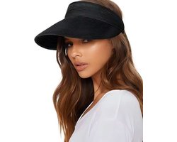 Gigicial Stro zonnehoed - strohoed met rand - lichtgewicht en ademend zomer buitenactiviteitenhoed - 1 hoed - strandtuin zwart