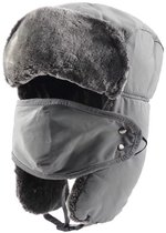 Winter muts - Pilotenmuts - Ushanka - Russische muts - Met Oorflappen - Mondkapje - uniseks - Waterafstotende Stof - faux bont - voor outdoor-activiteiten - hoed: 56-59 cm - grijs