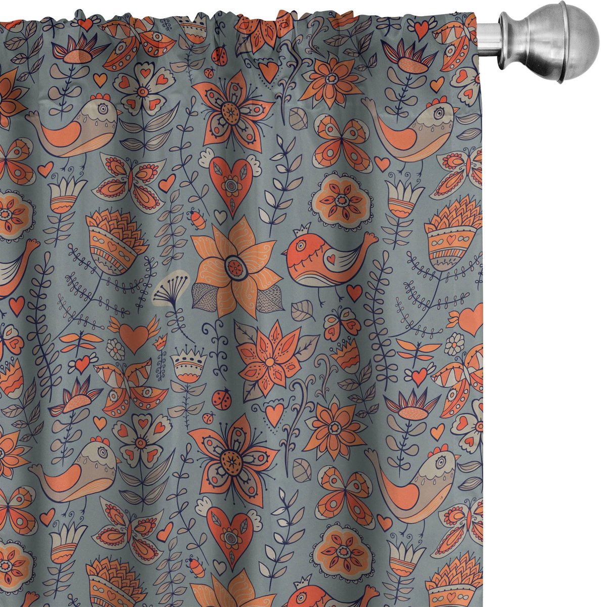 ABAKUHAUS Doodle bloemen Voorhangen 2x75x225 cm – Mikrofaser Mehrfarbig