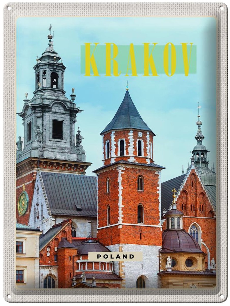Blechschild Reise 30x40cm Krakau Turm Mittelalter Gemälde