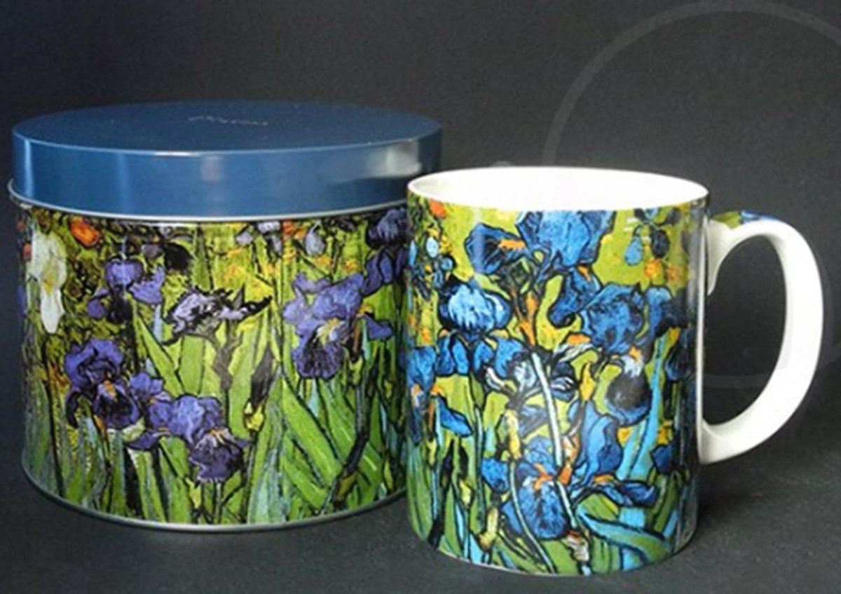 Mok van gogh irisis - Mok in cadeaublik - aardewerk - Vincent van Gogh - hoogte 9,5cm