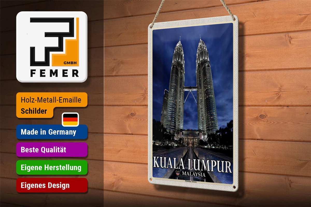 Blechschild Reise 20x30cm Kuala Lumpur Malaysia Petronas