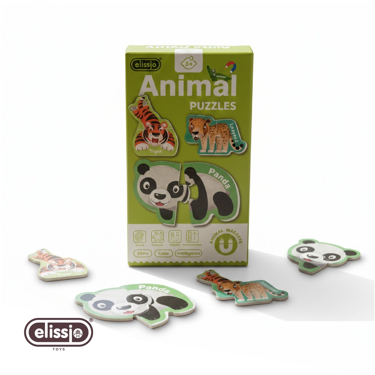 Elissio® - Magnetische Dierenpuzzel Set – 30-delige Animal Puzzles – Peuter & Kleuter Speelgoed – 3+ Jaar - Animal Puzzles – Magnetische Puzzels voor Kinderen – Panda & Dieren – 30 Stuks – Leeftijd 3+