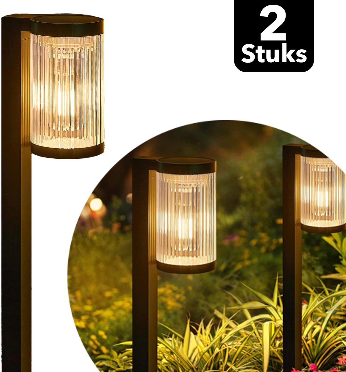 Vicon Solar Tuinverlichting op Zonne energie - 2 Stuks - 12 uur Gebruikstijd - Buitenlamp - Tuinlamp - Tuinfakkels - Lantaarn voor buiten