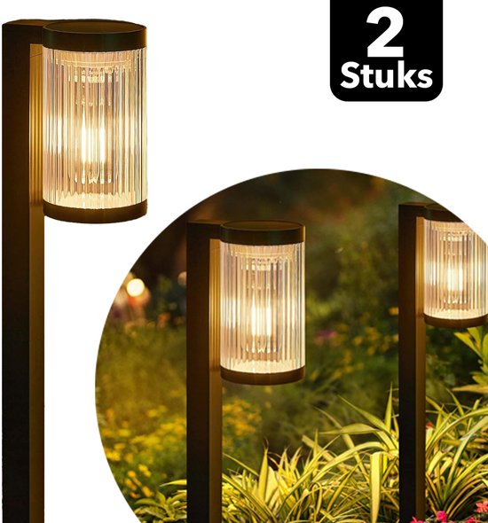 Vicon Solar Tuinverlichting op Zonne energie - 2 Stuks - 12 uur Gebruikstijd - Buitenlamp - Tuinlamp - Tuinfakkels - Lantaarn voor buiten