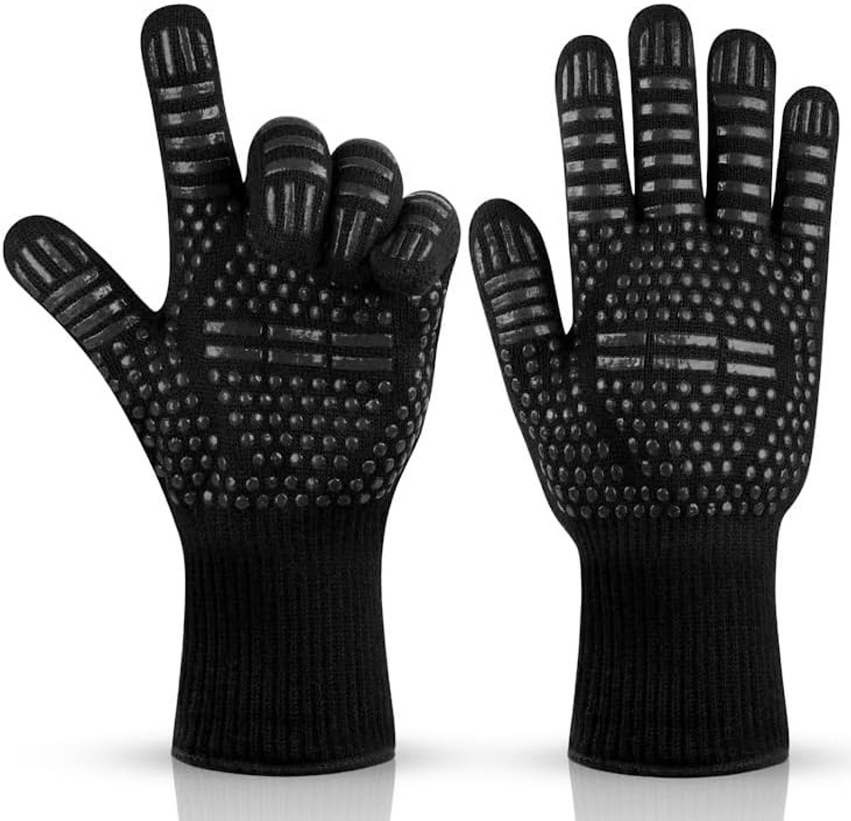 Hittebestendige oven en barbecue handschoenen - antislip siliconen dot handschoenen - een maat geschikt voor de meeste - ideaal voor ovens, barbecues, bakken en koken - zwart