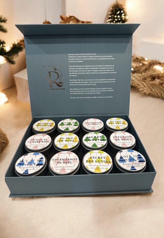 Coffret Noël – 12 Thés et Infusions Gourmands – Box Cadeau Premium – Recettes Festives d’Hiver