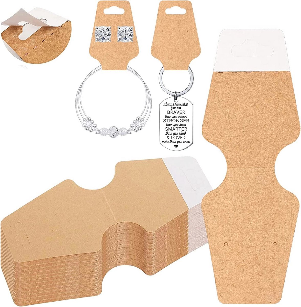 200 Stuks Armband Display Kaarten voor Sieraden Verpakking - Zelfklevende Kaarthouders voor Kettingen en Sleutelhangers