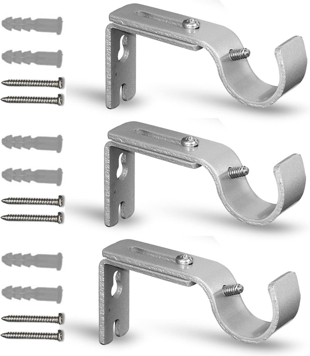 3 Stuks Verstelbare Gordijnpaal Beugel Set - Heavy Duty Metalen Gordijn Ondersteuning