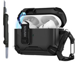 Sounix Hoesje geschikt voor Airpods Pro 1 / 2 - Met schoonmaak borstel - Airpods Pro Hoesje - Armor Case met Lock - Zwart
