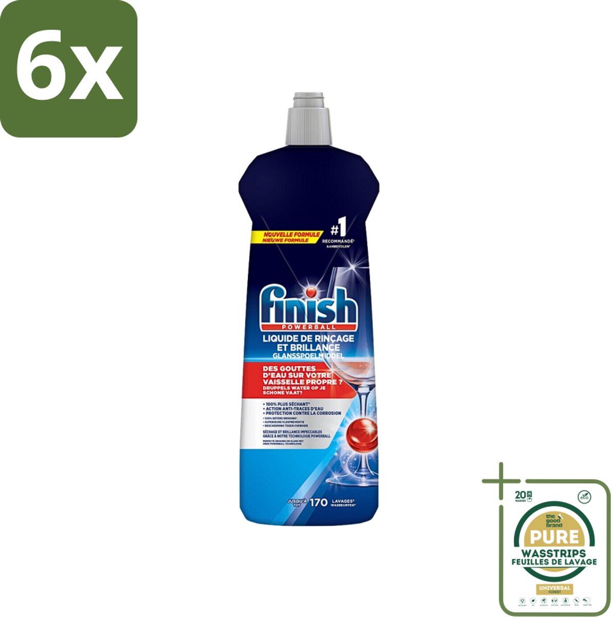 Finish – Glansspoelmiddel – Citroen – 800 ml - Voordeelverpakking - 6 stuks - Citroen - Glanzende vaat