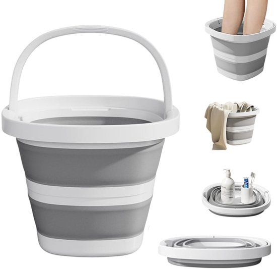 1 pièce - Seau Silicone Pliable - Seaux - 5 L - Seau Silicones - Seau Pliable - Grijs - Seau pliable économe en espace - Adapté à l'utilisation extérieure - pêche - bac à sable - camping