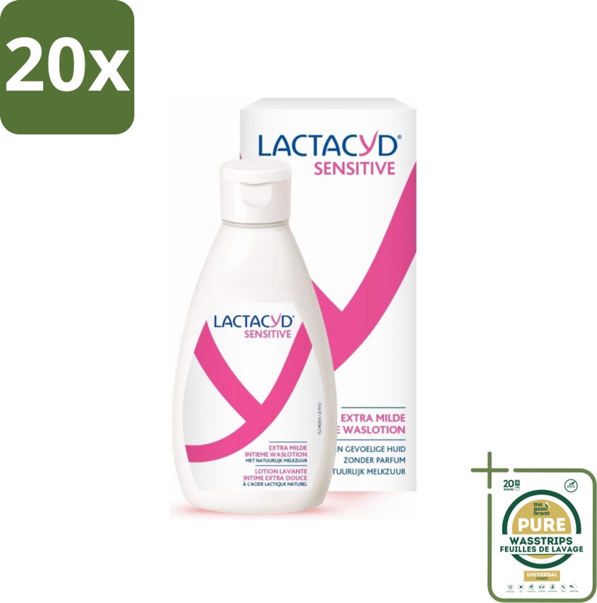 20 x Lactacyd Sensitive - Intieme Waslotion - Extra Gevoelig - Met Natuurlijk Melkzuur - 300 ml - Grootverpakking - Intieme Waslotion - Gevoelige Huid - Melkzuur - Katoenextract - Extra Milde Waslotion