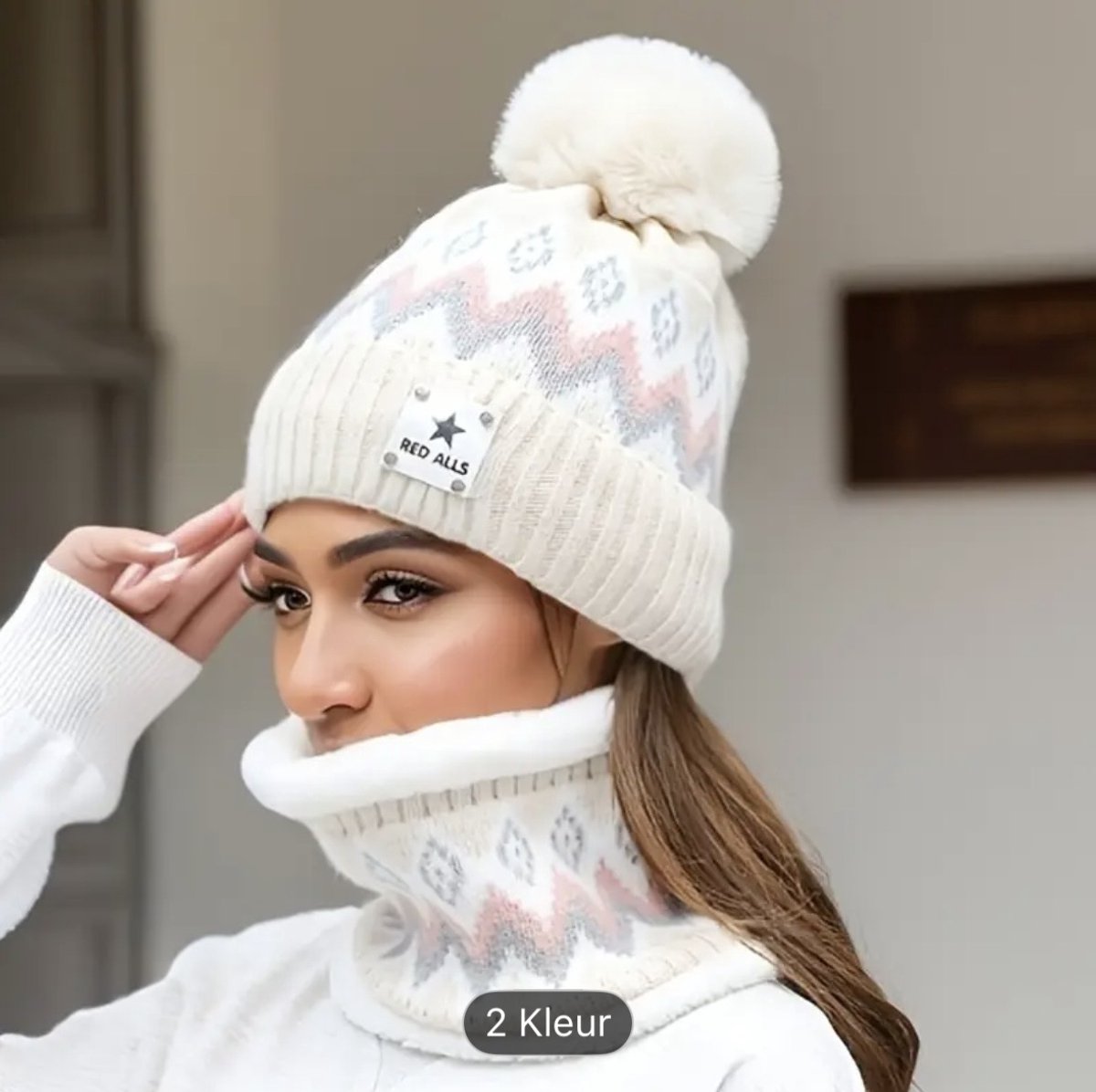 dames wintermuts beige/wit
