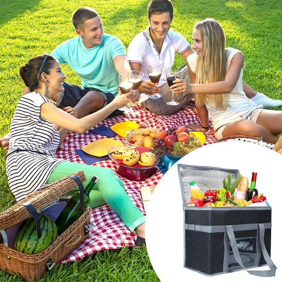 Vouwbare Koeltas 41 x 26 x 33 cm - Grote Isolatie Mand - Koelmand Thermische Tas Picknicktas Waterdicht Lichtgrijs — afbeelding 5