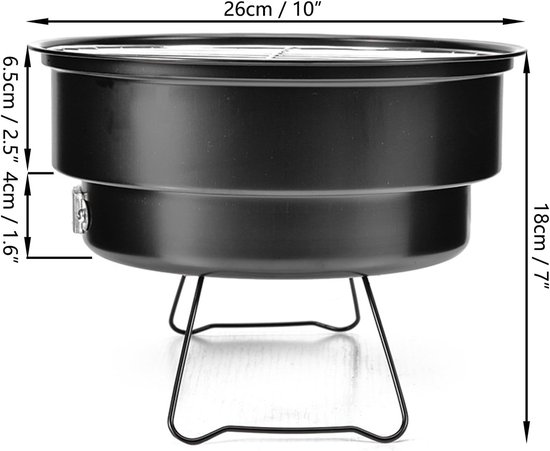 25cm Draagbare Ronde Barbecue BBQ Houtskool Grill met Handvat voor Buiten - Thuis Keuken BBQ - Picknick - Kamperen — afbeelding 2