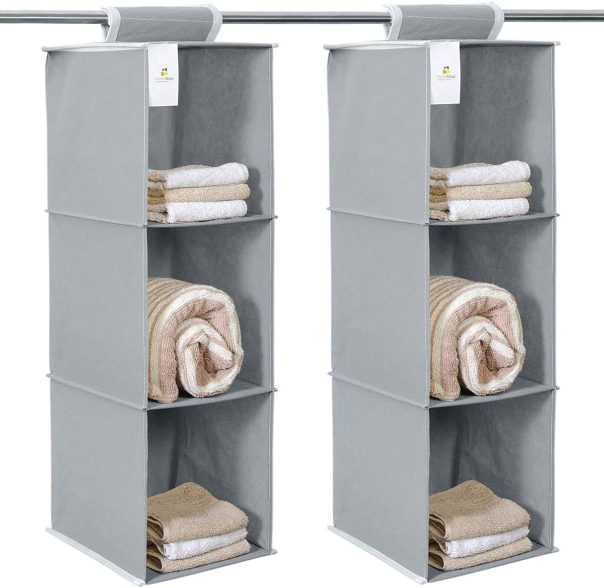 Non Woven Kleding Opslag Organizer met 3 Compartimenten - Grijs - Pack van 2