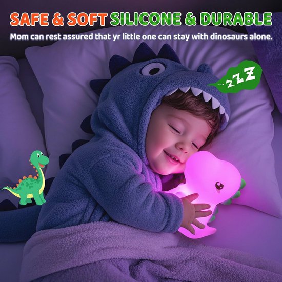 Dino Nachtlampje voor Kinderen met 16 Kleuren en Dimfunctie - Ideaal cadeau voor Jongens van Dino. — afbeelding 4
