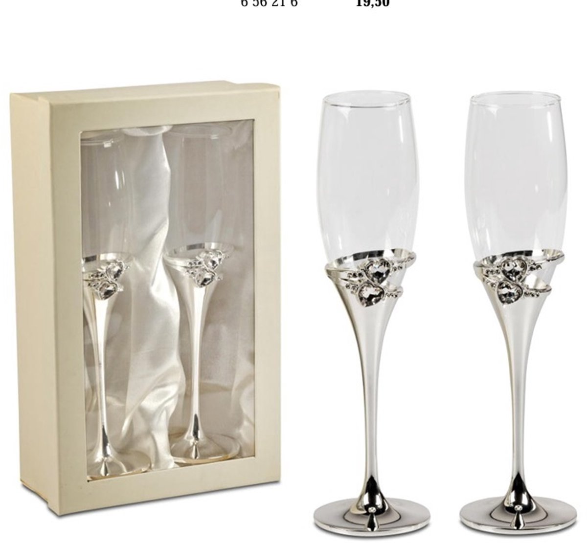 Champagne -Glas - 2x Hart - Diamanten - 2 stuks - Feestelijk - Liefde - Trouwfeest - Cadeau - Huwelijk.