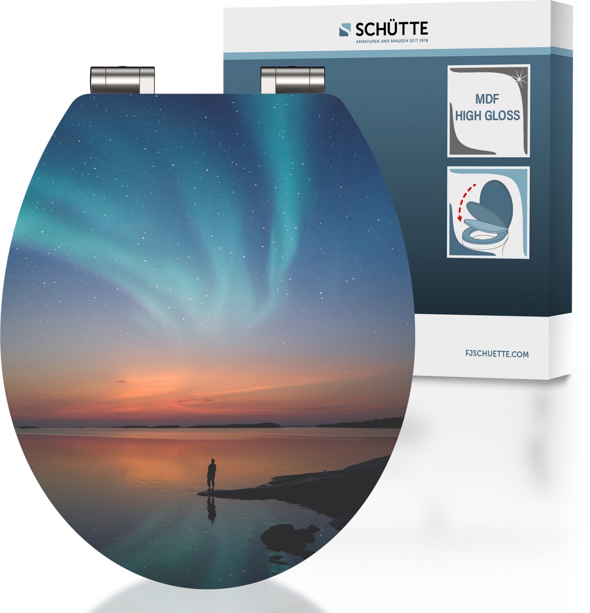 SCHÜTTE WC-Bril 80548 POLAR LIGHTS - High Gloss - MDF-Hout - Soft Close - Verchroomde Scharnieren - Belastbaar tot 175 kg - Decor - 1-zijdige Print