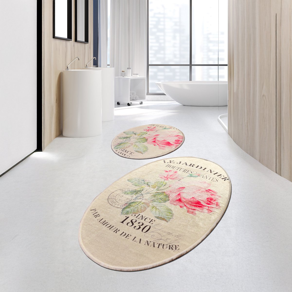 Bosdela Jardiner Ovale 2-delige Wasbare, zachte en comfortabele badmatten, toiletmatten en badkleden zijn ideaal voor de badkamer en het toilet 60x100 + 50x60 cm
