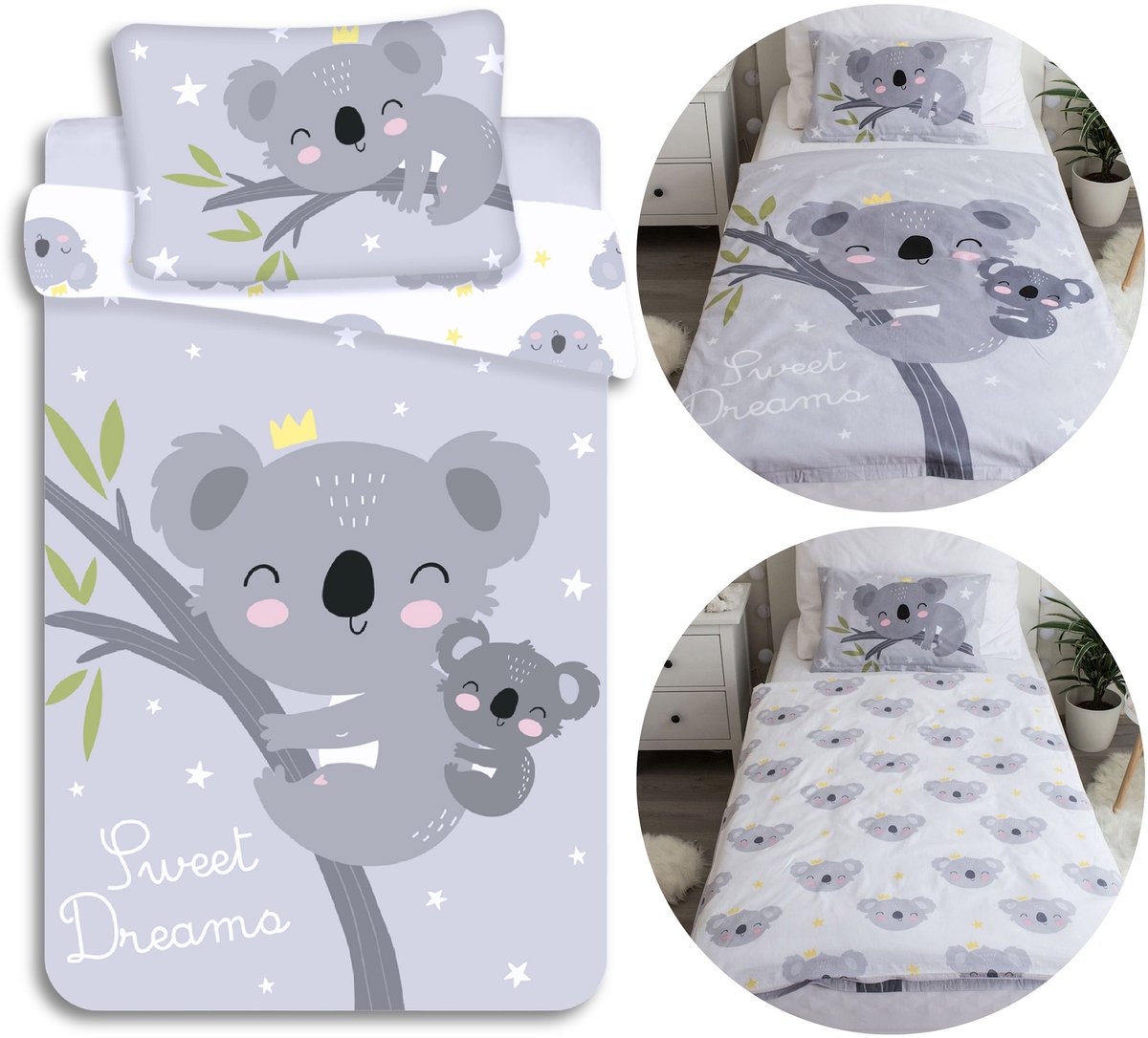 KOALA Kinderbeddengoed, DUBBELZIJDIG, katoenen beddengoed voor kinderen, met rits, 100% KATOEN 100x135cm+40x60cm OEKO-TEX