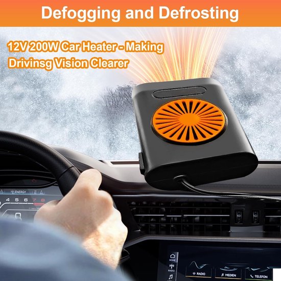 12V Auto Kachel 200W: Draagbare Autoverwarming 12 volt Car Fan Heater Anti-Fog Automotive Verwarming Ventilator met Sigarettenaansteker Plug Timer Raamverwarmer voor Camper Taxi Vrachtwagen Bus