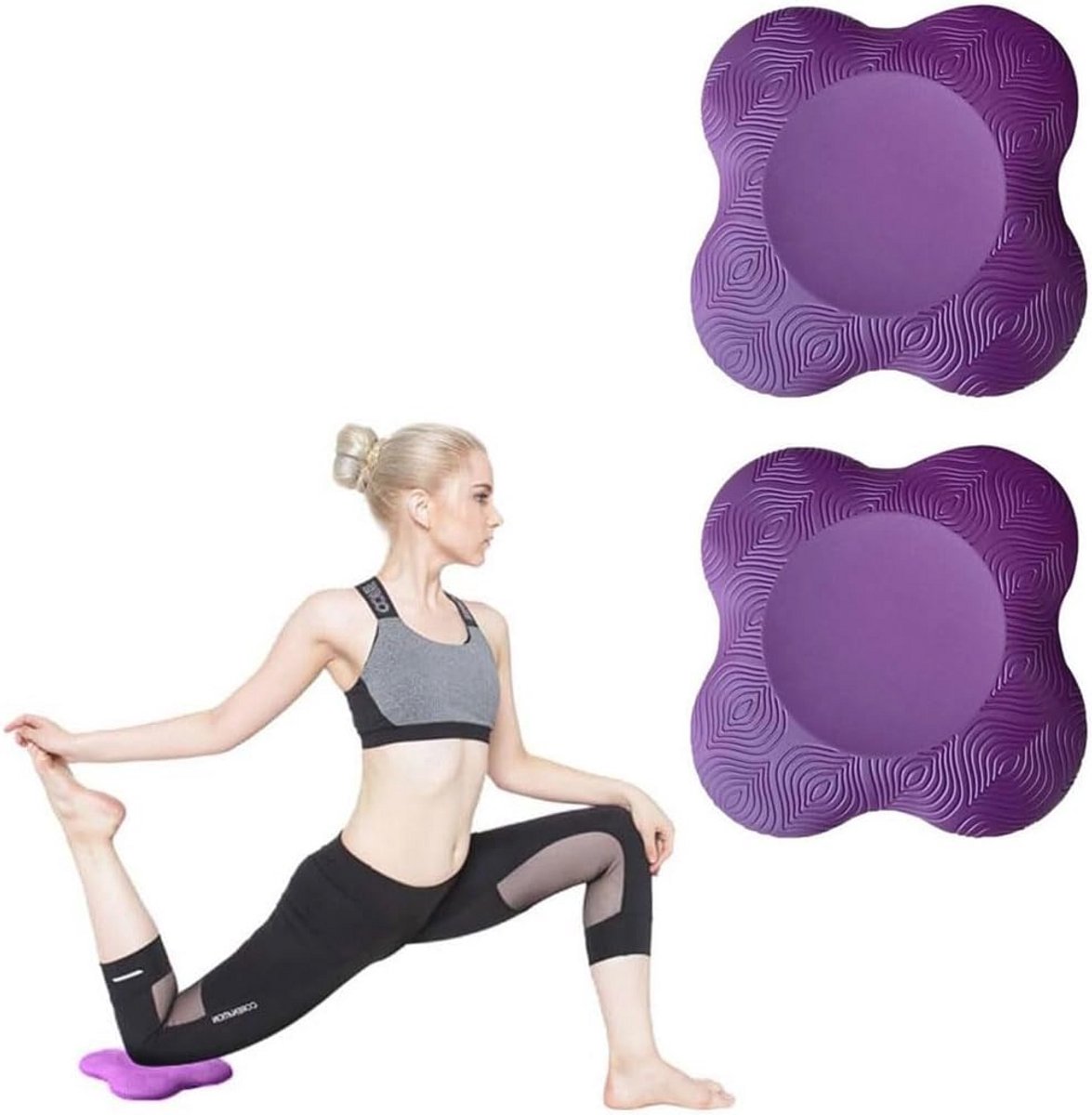 Kniebeschermers voor oefeningen, antislip yogamat en verdikte steunmat voor knieën en ellebogen - 2 stuks, paars