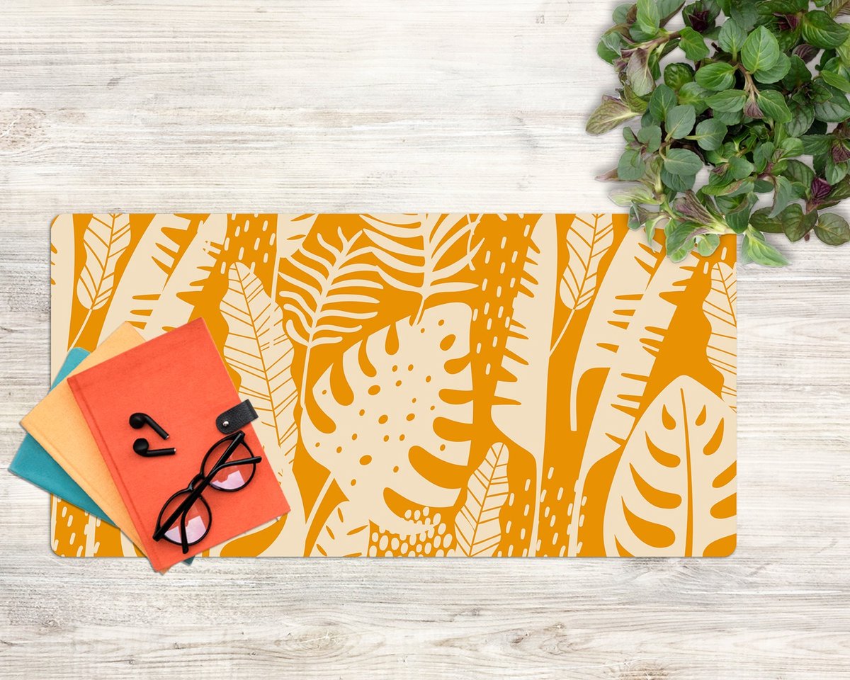 Coloray Bureau Onderlegger - Natuurbladeren Bureau Onderlegger Groot - 90 cm x 45 cm - Oranje Bureau Onderlegger - Bureau Onderlegger XXL - Computer Mat - Bureau Pad - Bureau Mat