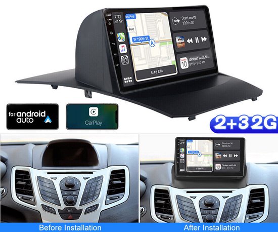 Autoradio -9 Inch 2 Din Android 13 Met Compatible Carplay - GPS | 2GB+32GB Bluetooth 4.0 AHD Camera FM/RDS -Voor Ford Fiesta 2009-2014