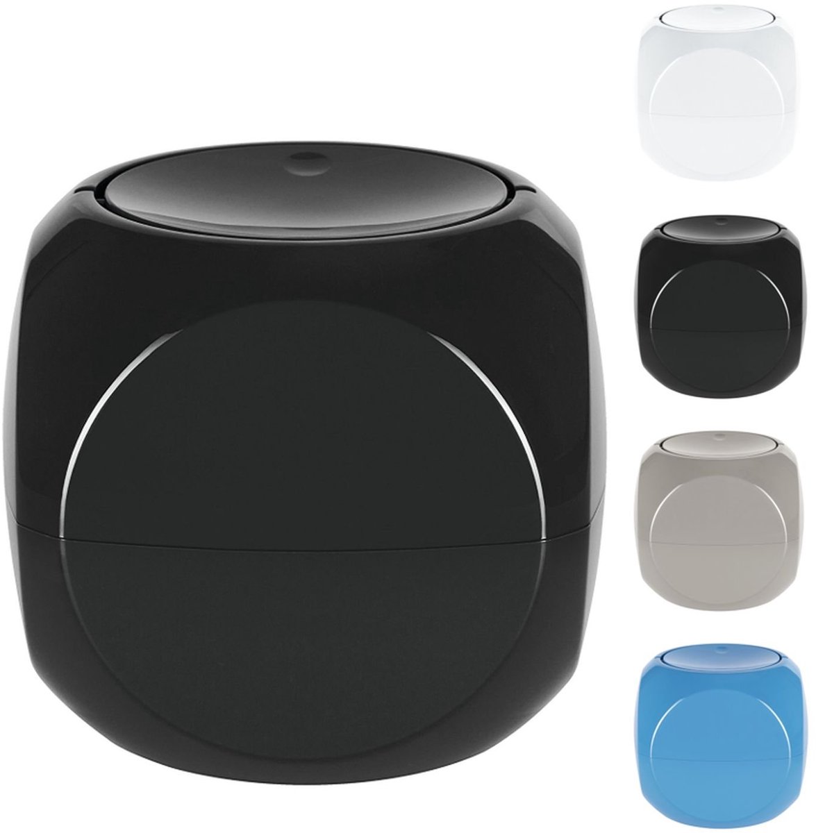 Unyqoos® Compacte zwarte tafelafvalemmer met swingdeksel voor dagelijks gebruik
