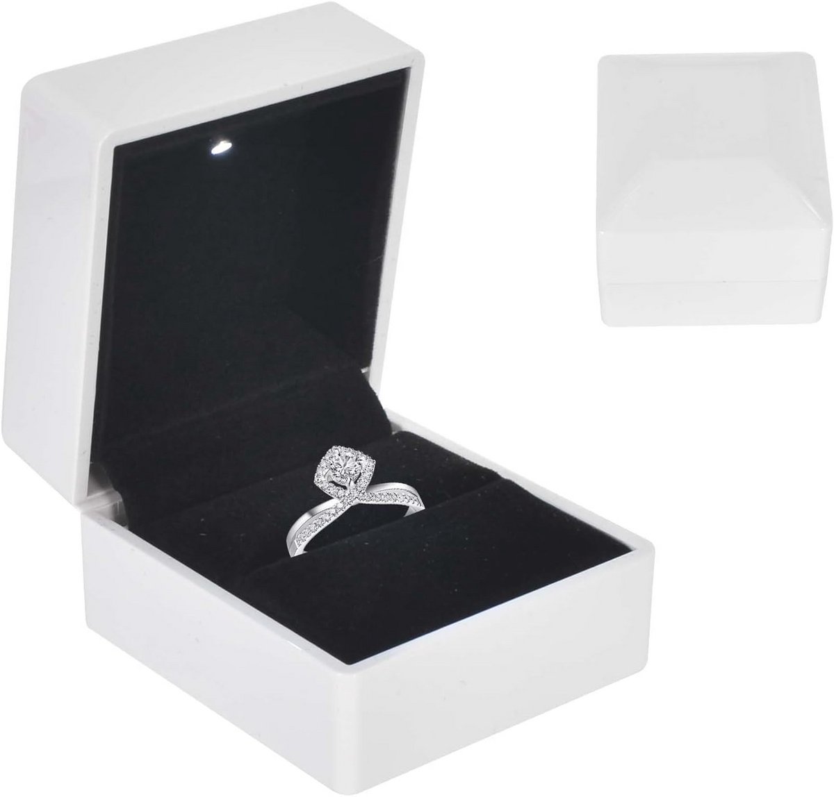 Sieradendoos met LED-verlichting voor Trouwringen - Romantische Verpakking voor Voorstel en Bruiloft - Elegante Fluwelen Geschenkdoos