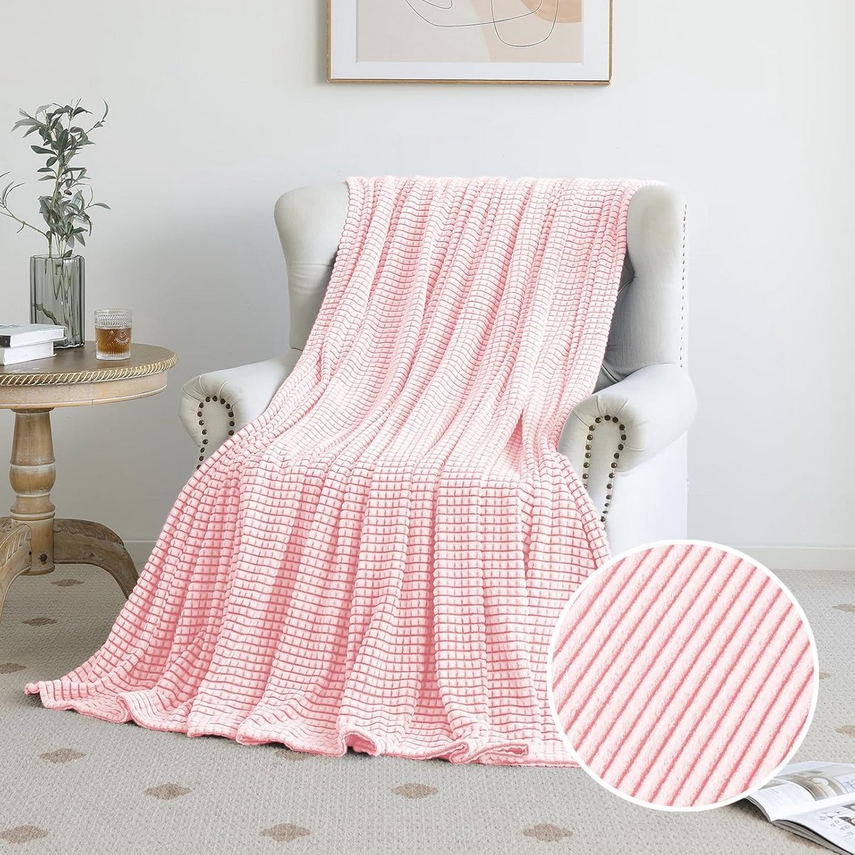 Zachte Fleece Knuffeldeken met Ruiten – Extra Grote Microvezel Deken voor Bank, Kantoor en Camping – 230 x 230 cm, Bruin