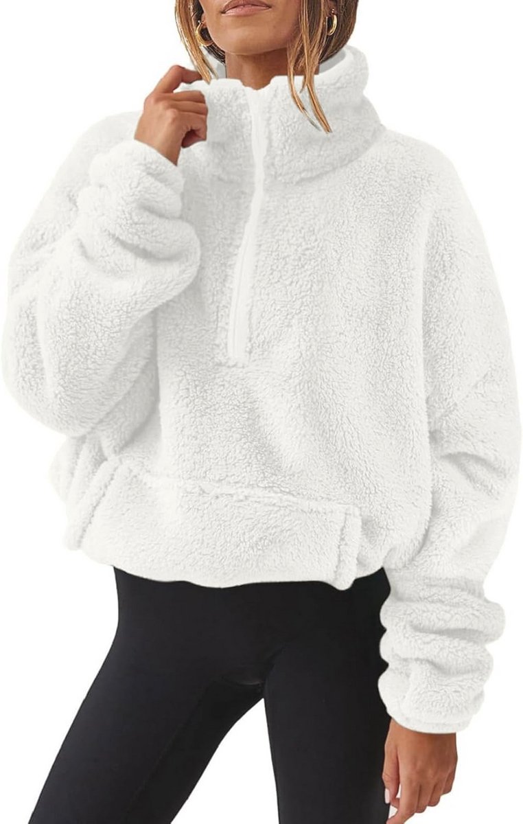 Oversized Dames Sweatshirt zonder Capuchon met Halve Ritssluiting en Opstaande Kraag