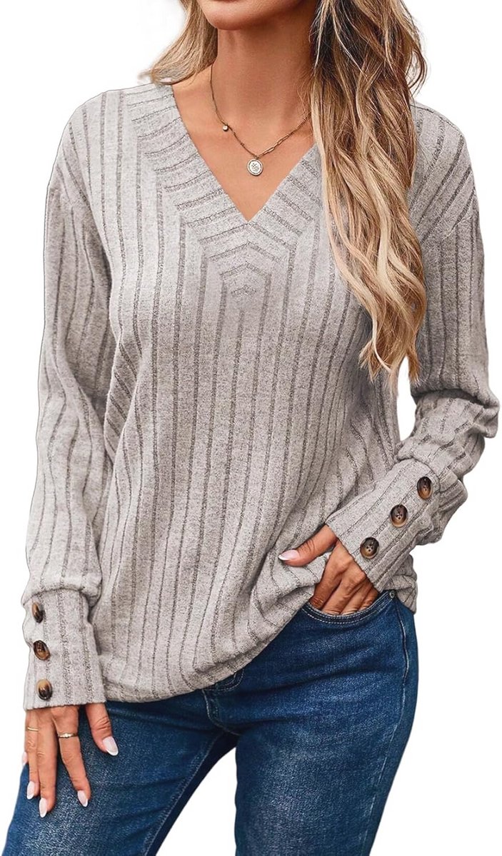 Damestrui gestreept met ronde hals, casual en warm voor herfst en winter